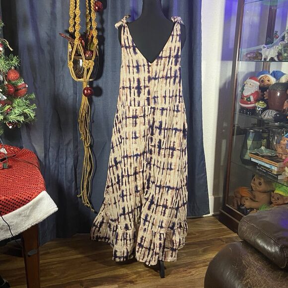 XXL Boho Maxi Dress Tie Dye/Shibori Flowy Summer Dress Pockets - Picture 2 of 6